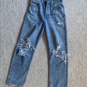 Agolde Distressed Light Blue Mom Jeans